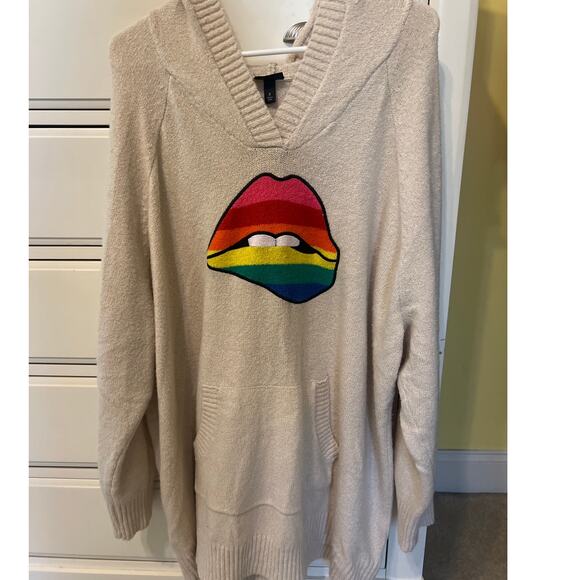 Torrid Women's Beige Raglan Pullover Hoodie Rainbow Lips Sweater Plus Size 3XL - Picture 2 of 9